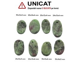 Pandantiv Rubin in Zoisit Druzy Natural cu Gaura - Oval - 19-24 x 12-14 x 4-6 mm - 1 Buc