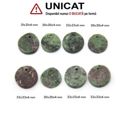 Pandantiv Rubin in Zoisit Druzy Natural cu Gaura - Disc - 20-22 x 20-22 x 4-6 mm - 1 Buc