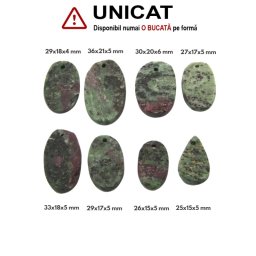 Pandantiv Rubin in Zoisit Druzy Natural cu Gaura - Oval - 25-36 x 15-21 x 4-6 mm - 1 Buc