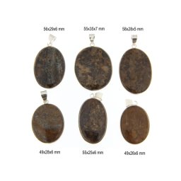Pandantiv Bronzit Natural cu Metal Alpaca - Oval - 49-58 x 25-35 x 5-7 mm - 1 Buc