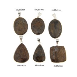 Pandantiv Bronzit Natural cu Metal Alpaca - Oval - Picatura - 49-58 x 25-35 x 5-7 mm - 1 Buc