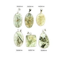 Pandantiv Prehnit cu Epidot Natural cu Metal Alpaca - Picatura - Oval - Dreptunghi - 42-52 x 22-26 x 6-8 mm - 1 Buc