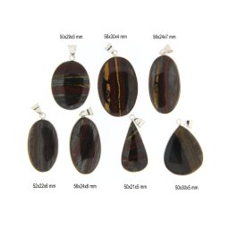 Pandantiv Ochi de Tigru cu Fier Natural cu Metal Alpaca - Picatura - Oval - 50-58 x 21-30 x 4-7 mm - 1 Buc