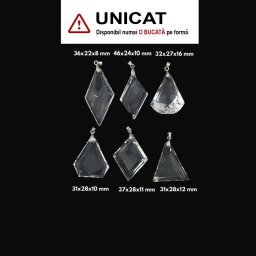 Pandantiv Cuart Alb de Forma Picatura Triunghi - Romb Fatetate - 31-46 x 22-28 x 8-16 mm