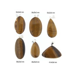 Pandantiv Ochi de Tigru Natural cu Metal Alpaca - Picatura - Oval - 41-58 x 20-43 x 3-8 mm - 1 Buc