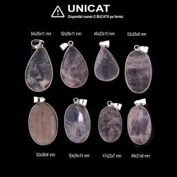 Pandantiv Cuart Roz Natural cu Metal Alpaca - Picatura - Oval - 45-54 x 21-26 x 7-11 mm - 1 Buc