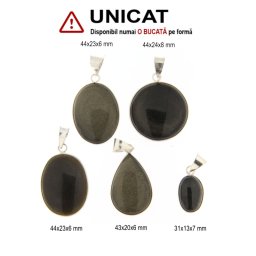 Pandantiv Obsidian Auriu Natural cu Metal Alpaca - Picatura - Oval - Disc - 31-44 x 13-24 x 6-8 mm - 1 Buc