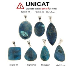Pandantiv Azurit Natural cu Metal Alpaca - Oval - Picatura - Patrat - 38-62 x 18-24 x 5-6 mm - 1 Buc