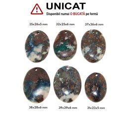 Pandantiv Cuprit cu Azurit Natural cu Gaura - Oval - 31-39 x 23-28 x 5-6 mm - 1 Buc