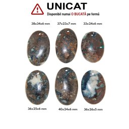 Pandantiv Cuprit cu Azurit Natural cu Gaura - Oval - 33-40 x 24-34 x 5-7 mm - 1 Buc