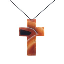 Pandantiv Cruce din Agata Sardonix - 60 x 42 x 5 mm - 1 Buc