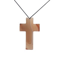 Pandantiv Cruce din Agata Dungata - 70 x 44 x 6 mm - 1 Buc