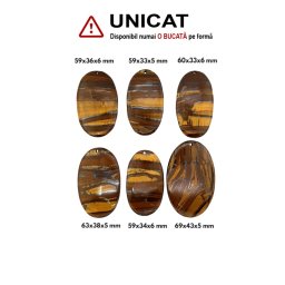 Pandantiv din Ochi de Tigru cu Fier Oval cu Gaura - 59-69 x 33-43 x 5-6 mm