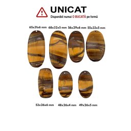 Pandantiv din Ochi de Tigru cu Fier Oval cu Gaura - 48-68 x 26-33 x 4-6 mm