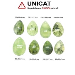 Pandantiv Prehnit Natural cu Gaura - Picatura - 28-36 x 20-26 x 7-10 mm - 1 Buc