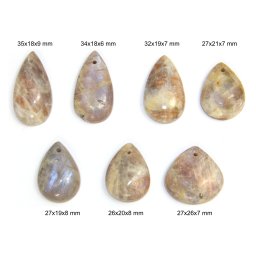 Pandantiv/Cabochon Piatra Lunii Rainbow cu Piatra Soarelui cu Gaura - Picatura - 26-35x18-26x6-9 mm - 1 Buc
