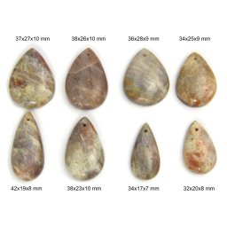Pandantiv/Cabochon Piatra Lunii Rainbow cu Piatra Soarelui cu Gaura - Picatura - 32-42x17-28x7-10 mm - 1 Buc