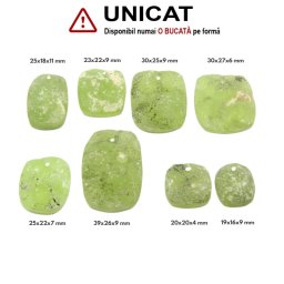 Pandantiv Prehnit Druzy Natural cu Gaura - Dreptunghi - Patrat - 19-39 x 16-26 x 4-11 mm - 1 Buc