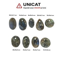Pandantiv Labradorit Druzy Oval - Disc - Picatura - cu Gaura - 16-21 x 10-17 x 4-8 mm