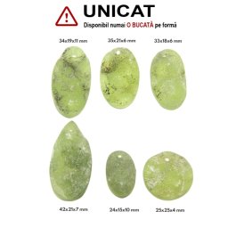Pandantiv Prehnit Druzy Natural cu Gaura - Oval - Picatura - Disc - 24-42 x 15-25 x 4-11 mm - 1 Buc