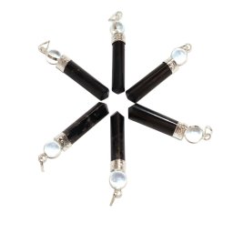 Pandant Turmalina Neagra cu Sfera din Cuart – 45-48 x 7-8 mm – Protectie si Claritate – 1 Buc