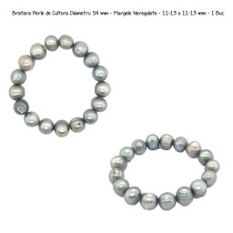 Bratara Perle de Cultura Gri Diametru 54 mm - Margele Neregulate - 11-13 x 11-13 mm - 1 Buc