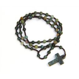 Colier Rozariu din Jasp Heliotrop Natural 6x6 mm - Cruce 33x20 mm