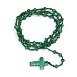 Colier Rozariu din Malachit Sintetic Rotund 6x6 mm - Cruce 33x20 mm