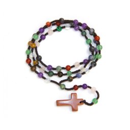 Colier Rozariu din Cuart Mixt Natural Rotund 6 mm - Cruce 33x20 mm
