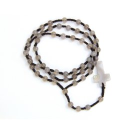 Colier Rozariu din Calcedonie Albastra Naturala Rotunda 6 mm - Cruce 33x20 mm