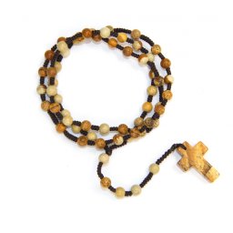 Colier Rozariu din Jasp Peisaj Natural Rotund 6x6 mm - Cruce 30x20 mm