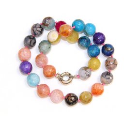 Colier din Agata Colorata Rotunda Fatetata 14x14 mm - Accesorii de Metal