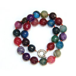Colier din Agata Colorata Rotunda Fatetata 14x14 mm - Accesorii de Metal