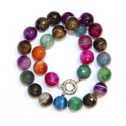Colier din Agata Colorata Rotunda Fatetata 14x14 mm - Accesorii de Metal