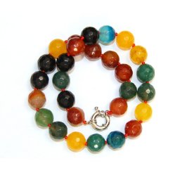 Colier din Agata Colorata Rotunda Fatetata 14x14 mm - Accesorii de Metal