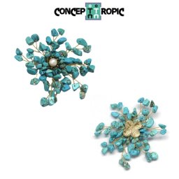 Brosa si Pandantiv din Magnezit si Perle - Metal - 8 x 8 cm