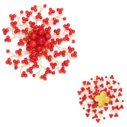 Brosa si Pandantiv din Coral Rosu 7x7 cm - Metal - 1 Buc