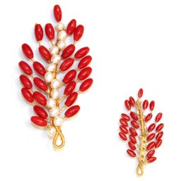 Brosa si Pandantiv din Coral Rosu - Perla de Cultura - 7x4 cm - Metal - 1 Buc