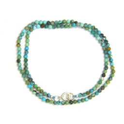 Colier din Turcoaz de Nepal Rotund Fatetat 3x3 mm - Accesorii de Argint 925 - 1 Buc