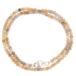 Colier Piatra Lunii Piersica Rotunda Fatetata 3x3 mm - Accesorii de Argint 925 - 1 Buc