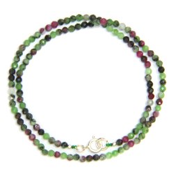 Colier din Rubin in Zoisit Rotund Fatetat 3x3 mm - Accesorii de Argint 925 - 1 Buc