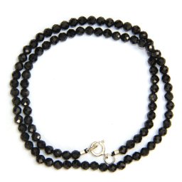 Colier din Turmalina Neagra Rotunda Fatetata 4x4 mm - Accesorii Argint 925 - 1 Buc
