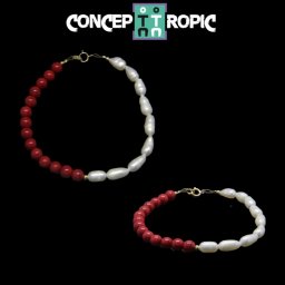 Bratara Coral Rosu cu Perle de Cultura Rotund - Neregulate - 1 Buc