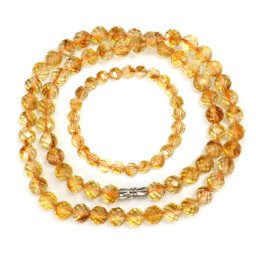 Set Colier si Bratara din Citrin Natural Rotunda Fatetata 7-7,9 mm - 1 Set