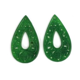 Pandantiv Jad Natural Colorat Sculptat cu Gaura 40x24x3 mm - 1 Pereche