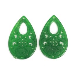 Pandantiv Jad Natural Colorat Sculptat cu Gaura 41x26x3 mm - 1 Pereche