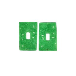 Pandantiv Jad Alb Colorat Sculptat Dreptunghi - 40-41 x 24-25 x 2 mm - 1 Pereche