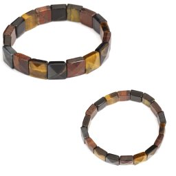 Bratara din Ochi de Tigru Mixt Natural - Diametru 56 mm - Patrata Fatetata 11x11 mm - 1 Buc