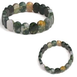 Bratara din Agata Muschi Natural - Diametru 56 mm - Ovala Fatetata - 10x14 mm - 1 Buc