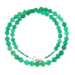 Colier Onix Verde Natural Rotund Fatetat 6-8 mm - Smarald Disc 1x2 mm - Accesorii Argint 925 - GF